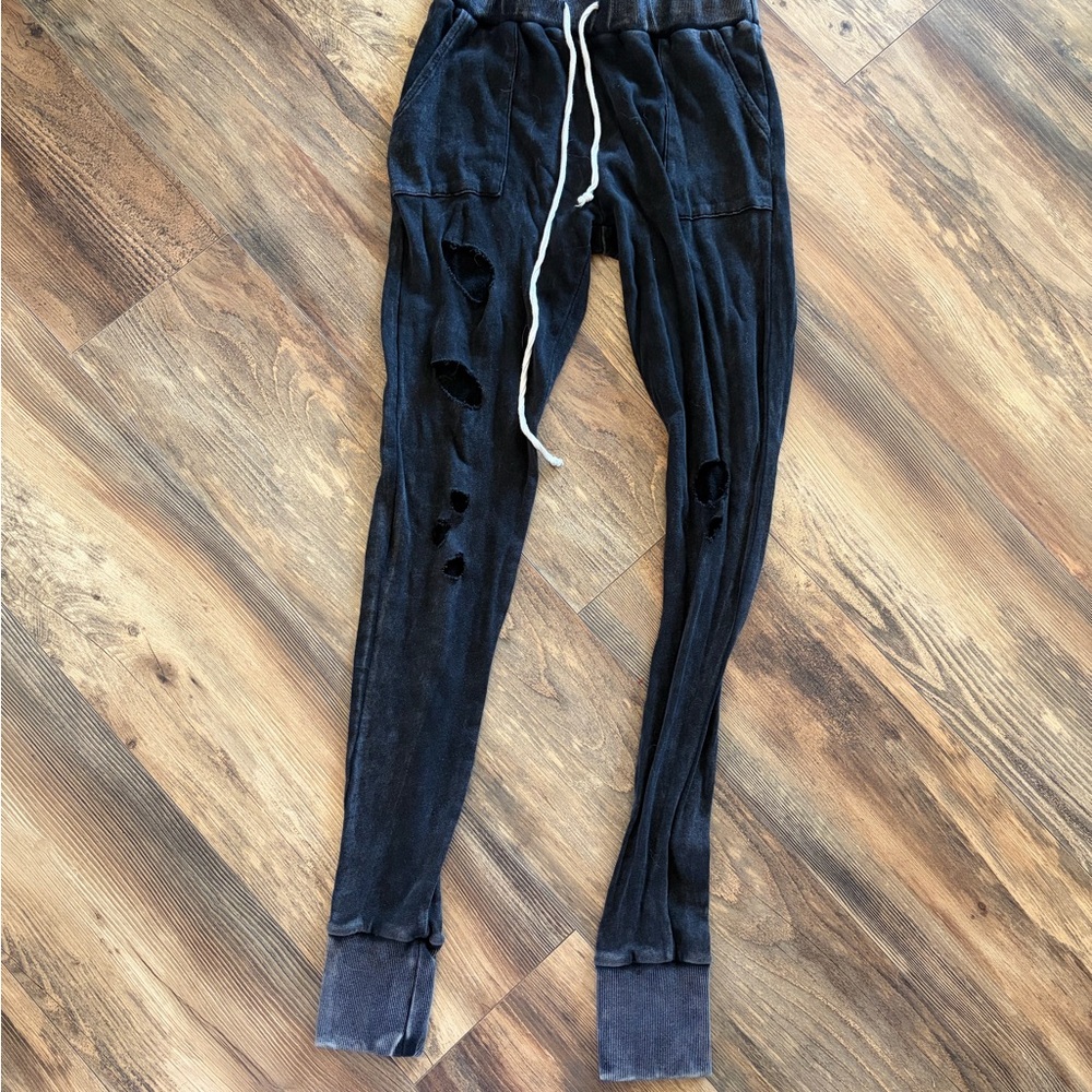 POL Black Distressed Track Joggers with White Drawstring